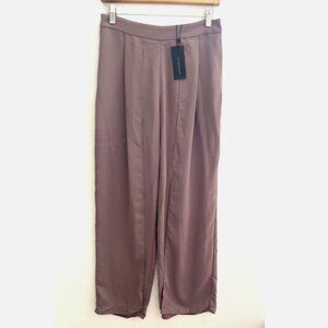 DYNAMITE Heidi Taupe Brown Wide Leg Palazzo Pants Pleated Slit Front Size S NWT